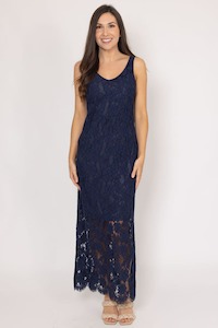 Amaya: AMAYA Courtney Lace Maxi Dress Navy