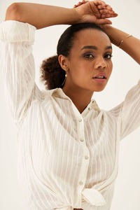 Tops: GARCIA Lurex Stripe Shirt OffWhite