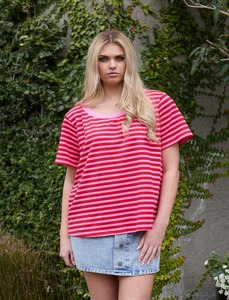 Tops: CHARLO Dolce Stripe Tee PinkRed