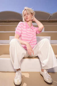 LILI SIDONIO Striped Polo Top Pink