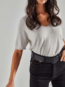 JHL V Neck T - Soft Grey Marle