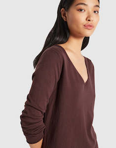 JHL V Neck L/S T - Chestnut