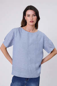 Marlow: Sable Linen Top - Blue Smoke