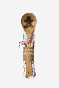Secret Santa: Holiday Tea Towel & Spoon Gift Set - Gingerbread Man