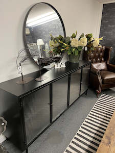 Zoie Industrial Loft Glass/ Black Iron Sideboard Buffet
