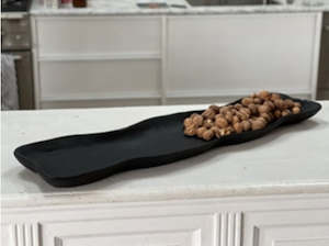 1m Organic Teak Long Bowl Black Yakisugi