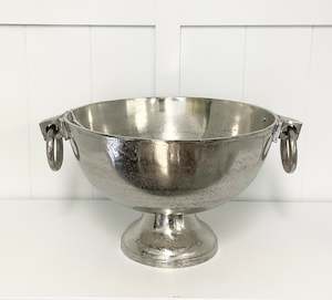 Ice Bucket Cake Stand Bowl: Aluminium Silver Round Bowl With Base & Ear Handles/ Small