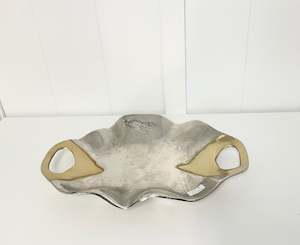 Aluminium Silver Wavy Bowl W/ Gold Handles