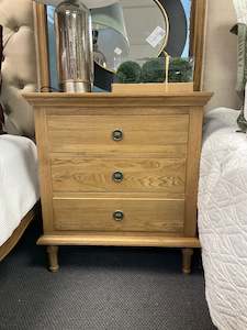 New Arrival: Caroline French Oak 3 Drawers Bed Side Large  Natural