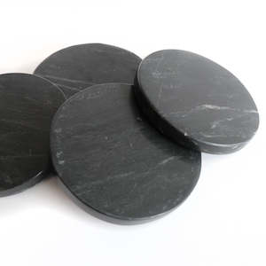 MARBLE ROUND COASTERS BLACK - SET OF 4