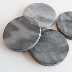 Dining: MARBLE ROUND COASTERS GREY - SET OF 4
