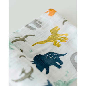 Childrens: Single Cotton Muslin Swaddle - Dino Friends