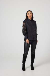 Shirts: Victoria Shirt- Black Embroidery