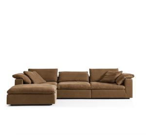 SEREN Sectional Fabric Sofa with Ottoman | Brown