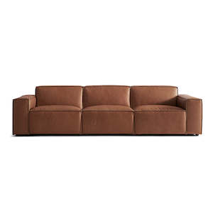 THEO 3 Seater Genuine Leather Sofa | Orange Brown
