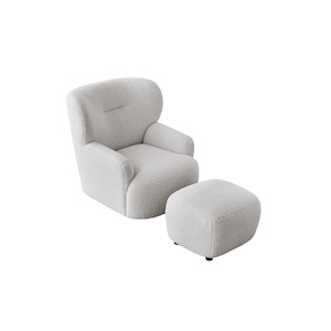 KIRA Armchair with Ottoman | Fabric | White