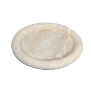 Accessories: Round Travertine Tray | Beige