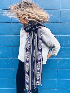 Thread Journeys: Handwoven Ikat thin Scarf  - Java - Purple