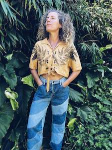 Plant Dyed Larger Sizes: Mustard Eucalyptus crop ~ Cotton ~ L