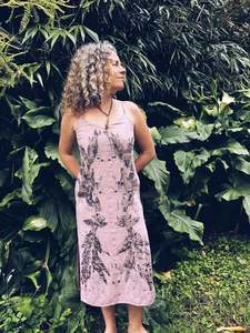 Linen Cotton: Pink Strappy Dress ~ Linen ~ XS/S