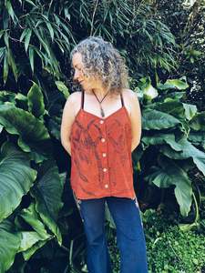 Linen Cotton: Red Singlet ~ Linen ~ XL