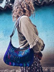 Purple Embroidered Leather Shoulder Bag  ~ Hand embroidered