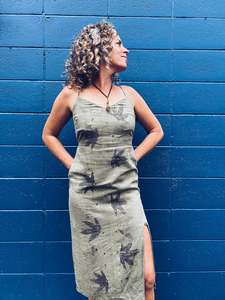 Khaki Strappy Liquid Amber Dress ~ Linen ~ XS