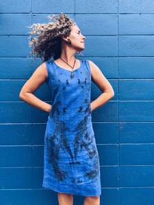 Blue Zip Dress ~ Linen ~ L/XL