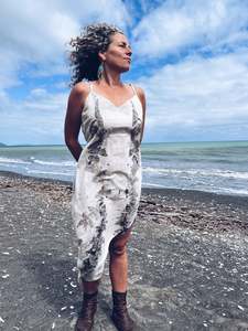 Plant Dyed Larger Sizes: White Strappy Eucalyptus Dress ~ Linen ~ L/XL
