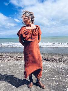 Linen Cotton: Burnt Orange Dress ~ Linen ~ S/M