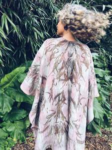 Ponchos Wraps Scarves Blankets: Wool Blanket Poncho/Shawl~ Pink & Green, Feathery Eucalyptus