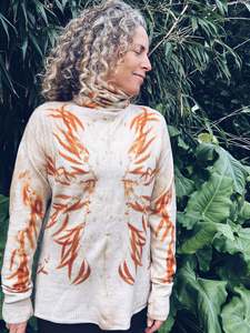 Plant Dyed Knitwear: Firey Eucalyptus Funnelneck ~ Cashmere Wool ~ L/XL ~ NEW