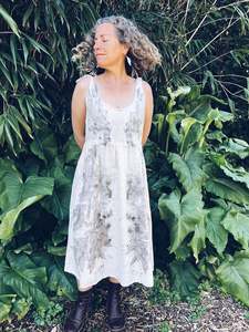 Cream Tie Eucalyptus Dress ~ Linen ~ S