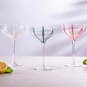 Wine Glass: Stripe Teal 4pk Coupe Glass