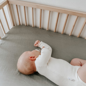 100% French Flax Linen fitted Cot Sheet- Lichen