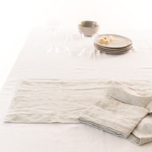 100% French Flax Linen Placemat Set 4- Charcoal Pinstripe