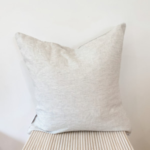 Bedding: 100% French Flax Linen Feather filled Cushion- Charcoal Pinstripe