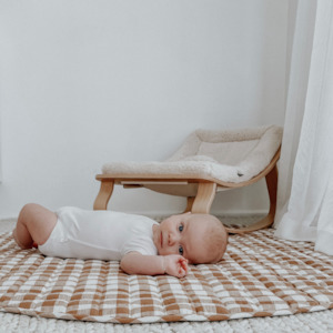 100% French Flax Linen Playmat (Reversible)- Ginger Gingham/Ginger