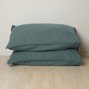 Bedding: 100% French Linen Pillowcase Pair- Lagoon