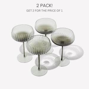 Dining: 2 PACK- RIBBED CHARCOAL CHAMPAGNE COUPE