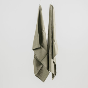 100% French Linen Tea Towel - Set 2-Lichen