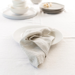 Charcoal Pinstripe Collection: 100% French Flax Linen Napkin- Set of 4 Charcoal Pinstripe