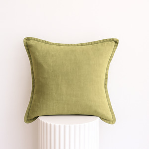 100% Belgium Linen Vintage Washed Cushion- Feather Filled - Olive
