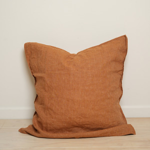 Bedding: 100% French Linen Euro pillowcase- Caramel Pinstripe