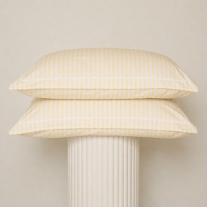 Bedding: Bonnie Pillowcase Pair- Butter Stripe/White Trim