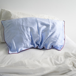 Bedding: 100% Pure Silk Pillowcase - Sky Blue with Cocoa Piping