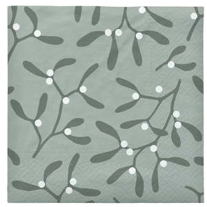 BROSTE Christmas Mistletoe Paper Napkin - White/Grape Leaf Green