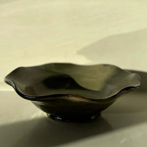 Smokey Green Rustic Wavy Footed Bowl