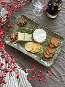 Magnolia Lane - Green Beaded Ruffle Edge Platter - large