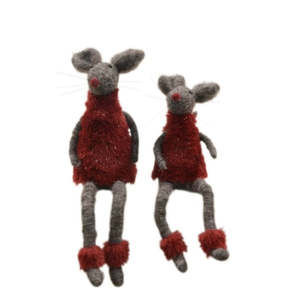 Sitting Felt Mice Grey & Red